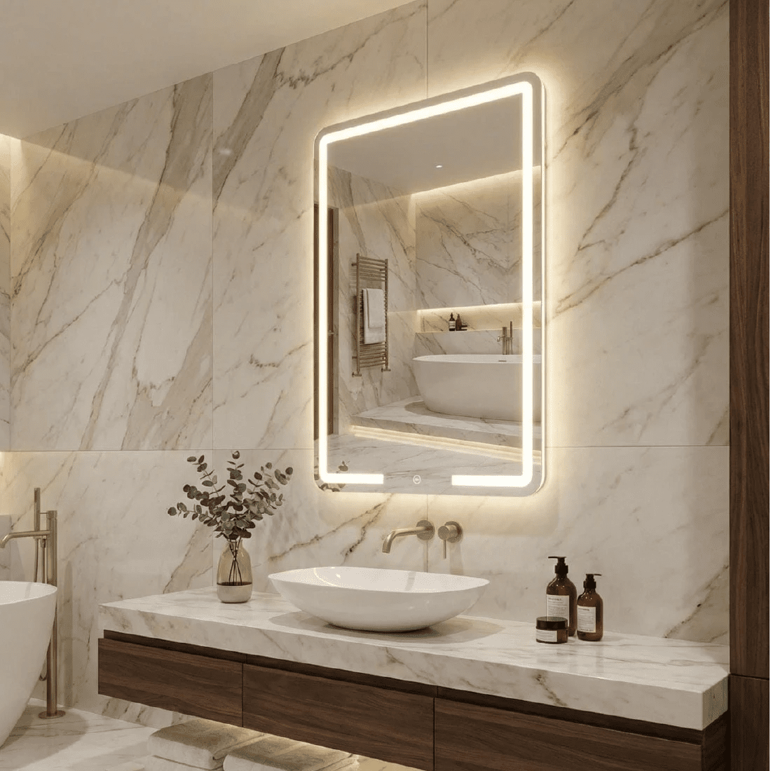 Espelho Retangular com LED Frontal - 80x60cm - Meu Rodapé