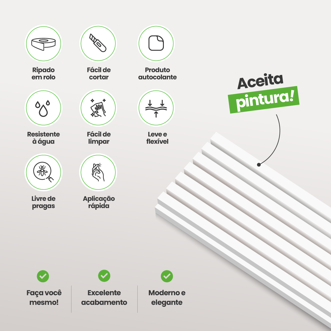 Painel Ripado Autocolante de EVA Branco | Linha SLIM