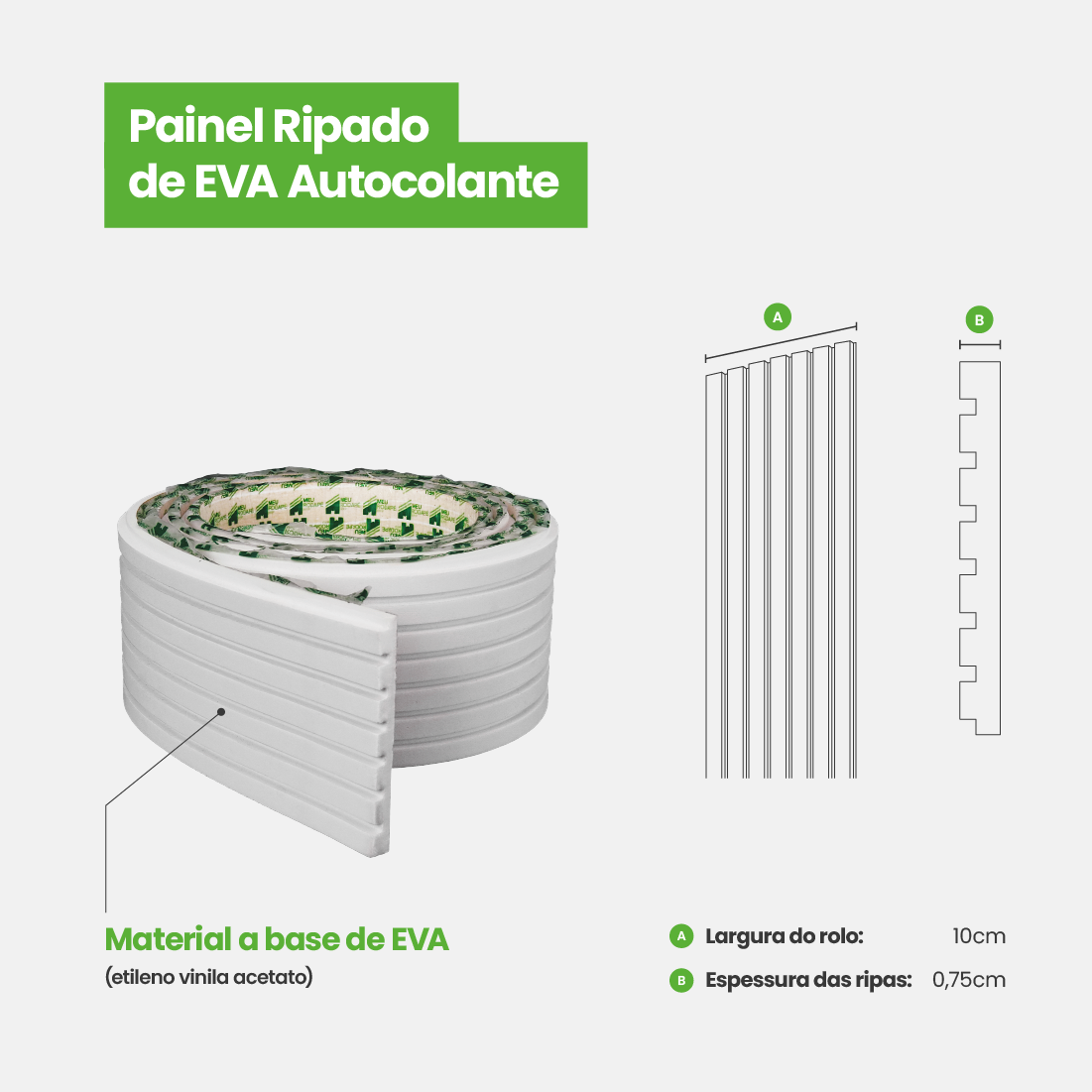 Painel Ripado Autocolante de EVA Branco | Linha SLIM