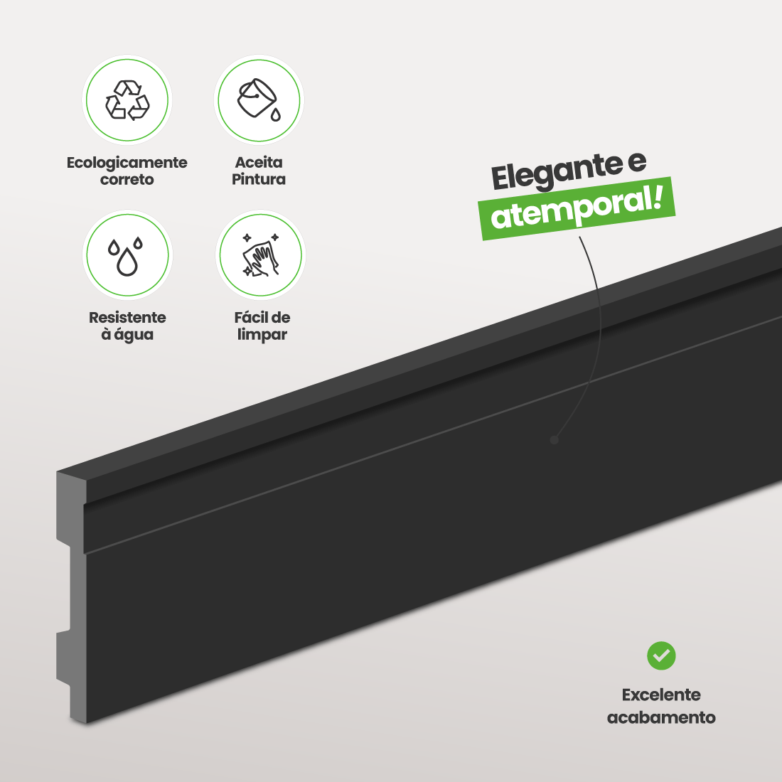 rodape autocolante de poliestireno  preto com friso