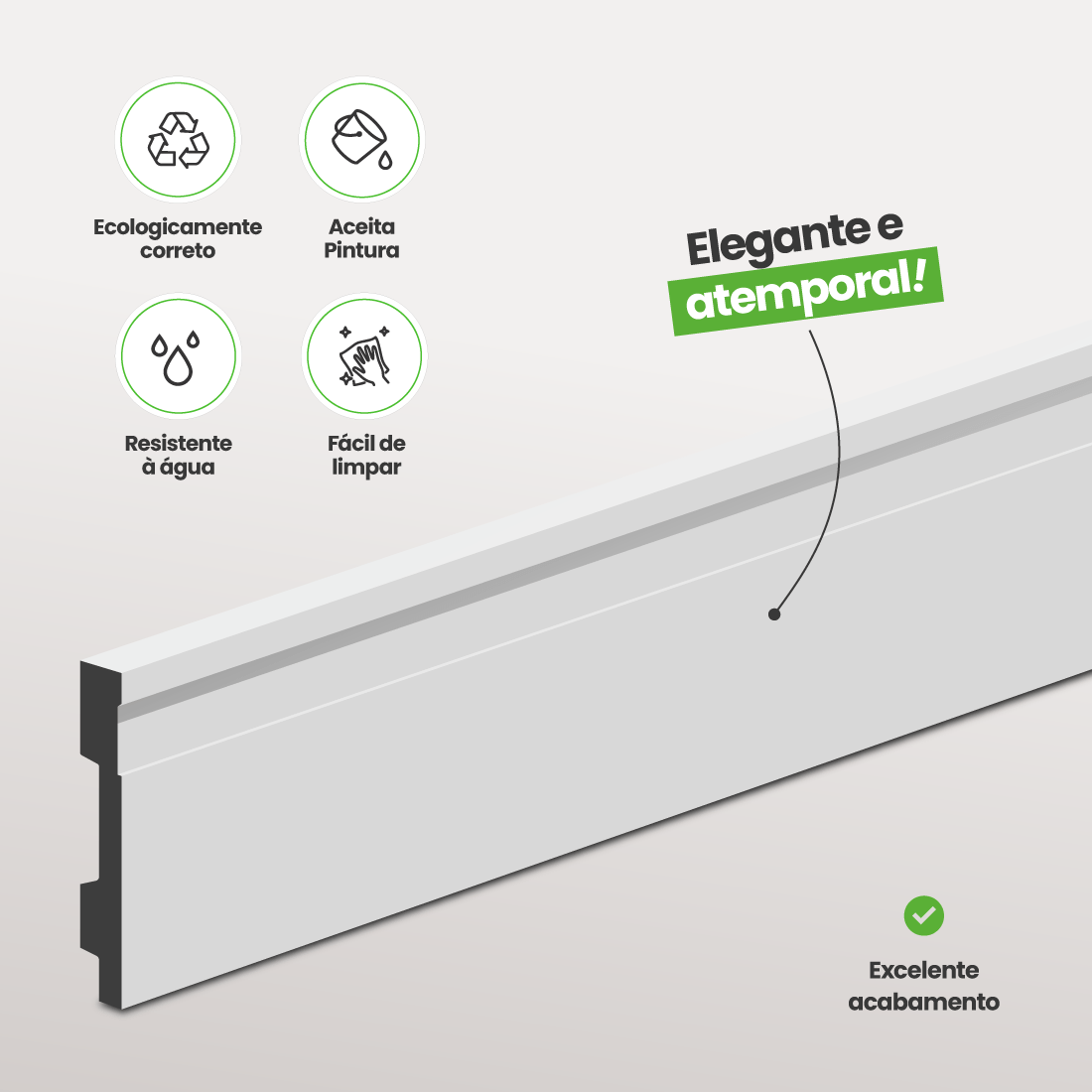 rodape autocolante de poliestireno  branco com friso