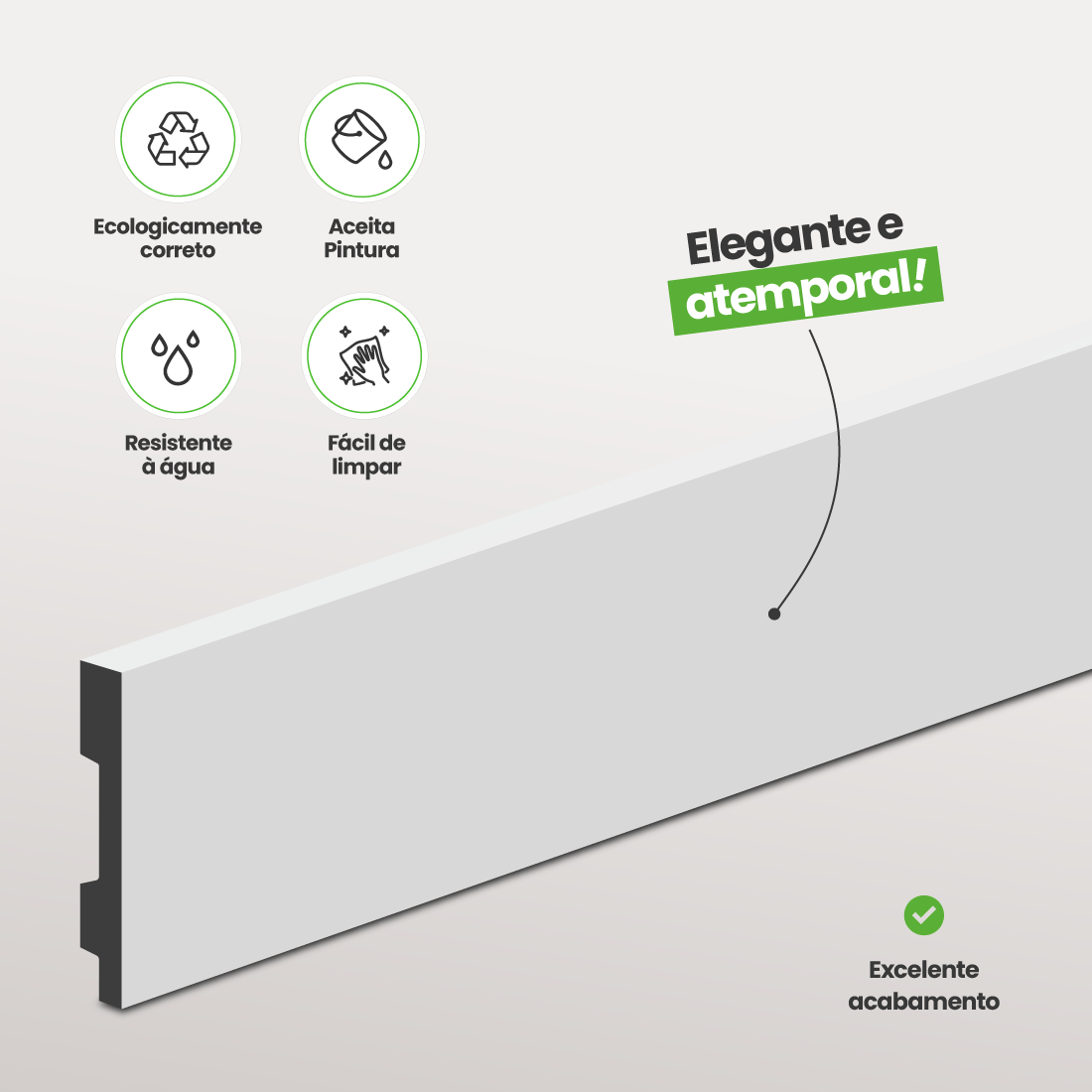 rodape autocolante de poliestireno  branco com friso