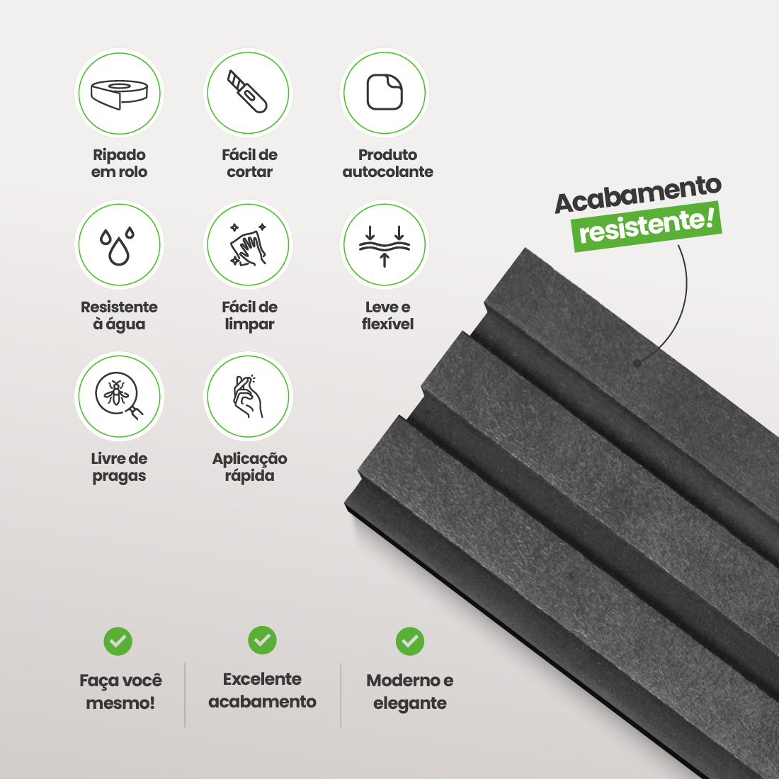 Painel Ripado Autocolante Laminado Meia Parede | Linha Urban