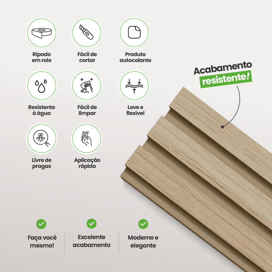 Painel Ripado Laminado de EVA Autocolante | Linha Madeto | Meu Rodapé