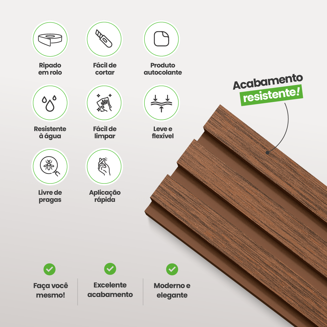 Painel Ripado Laminado de EVA Autocolante | Linha Madeto | Meu Rodapé