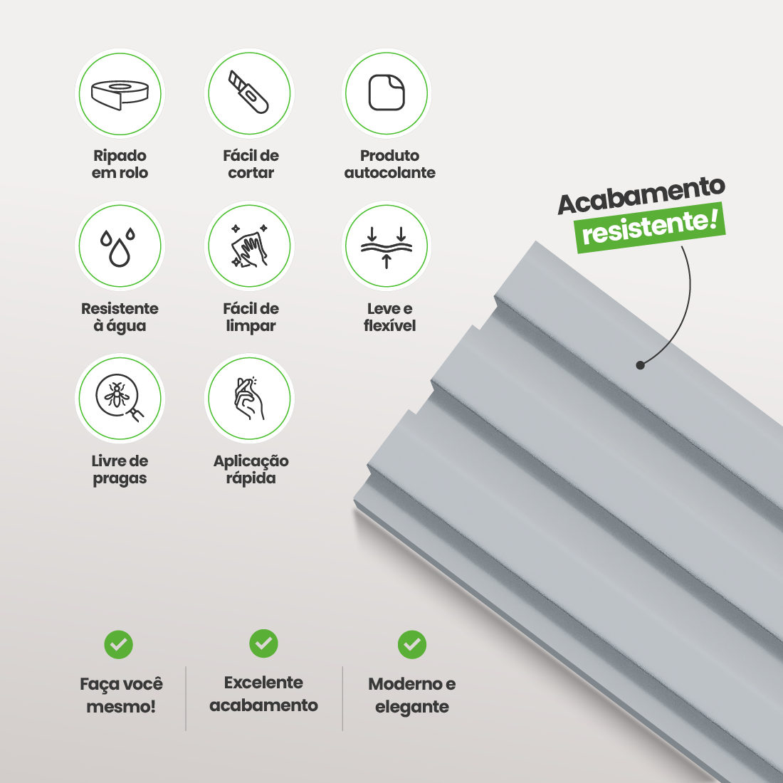 Painel Ripado Autocolante Laminado Meia Parede | Linha Play