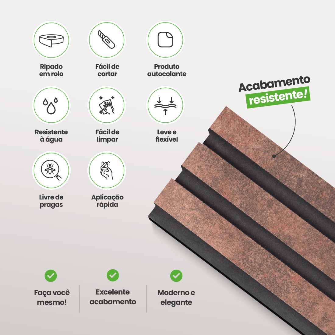 Painel Ripado Laminado de EVA Autocolante | Linha Urban