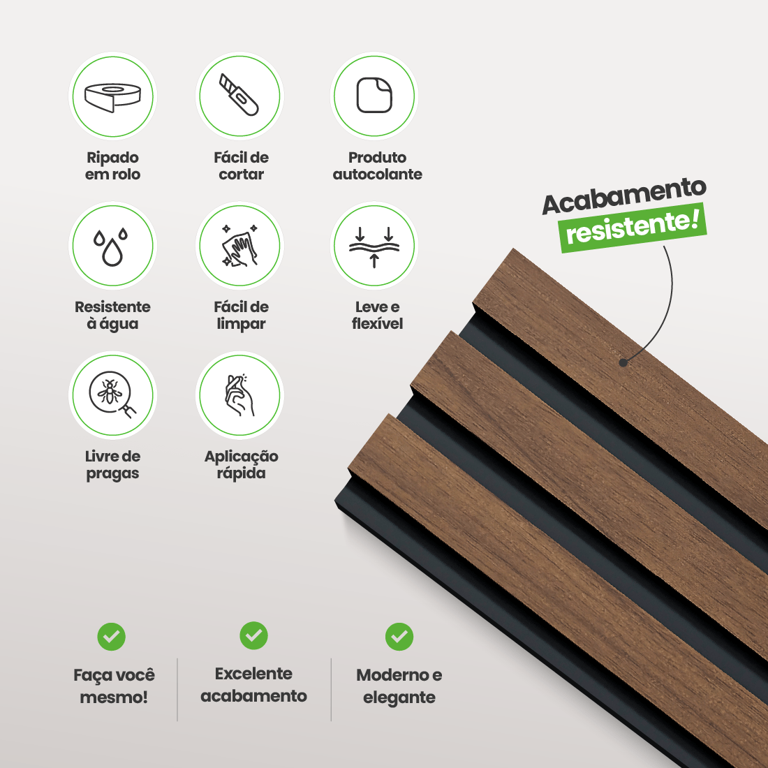 Painel Ripado Laminado de EVA Autocolante | Linha Madeto | Meu Rodapé