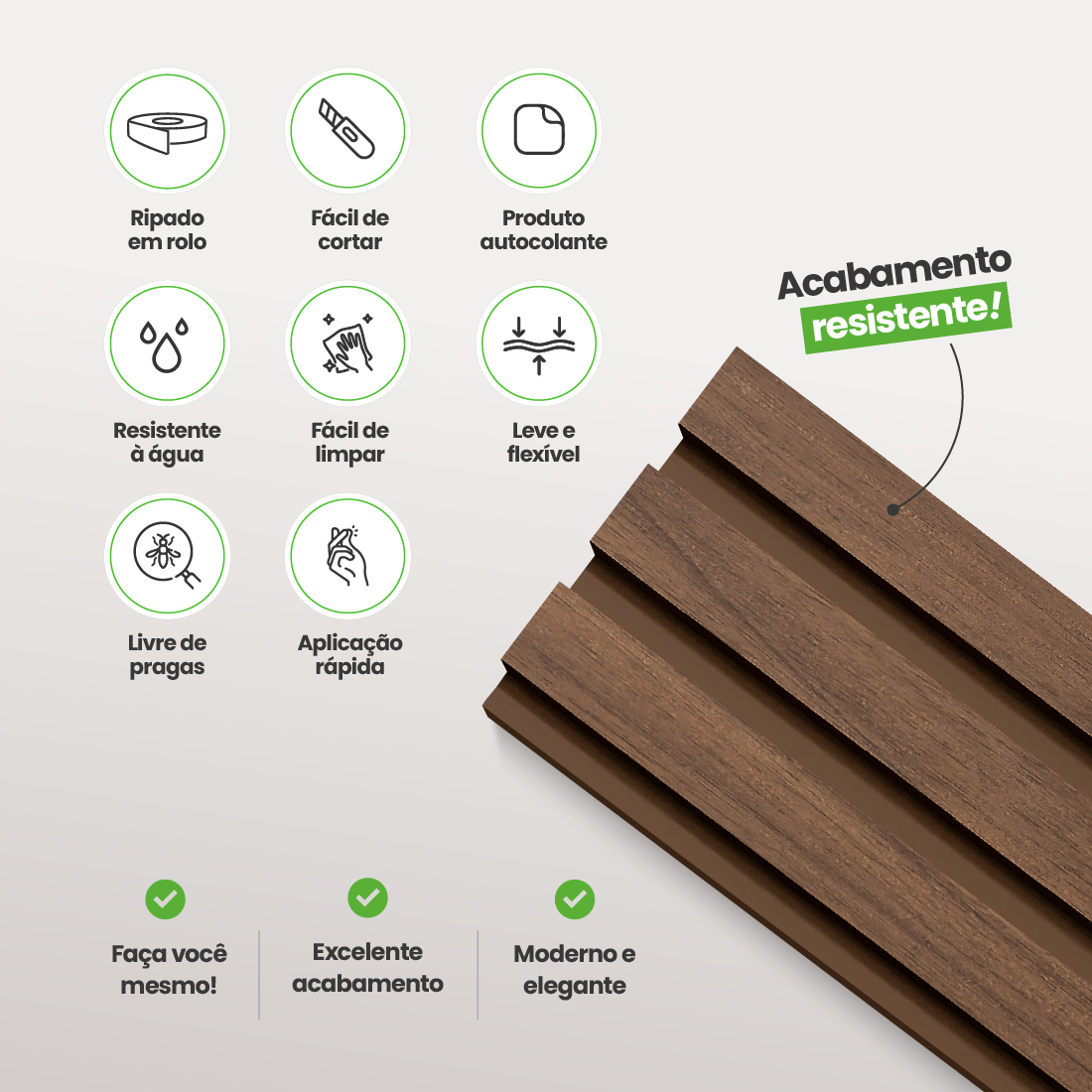 Painel Ripado Laminado de EVA Autocolante | Linha Madeto | Meu Rodapé