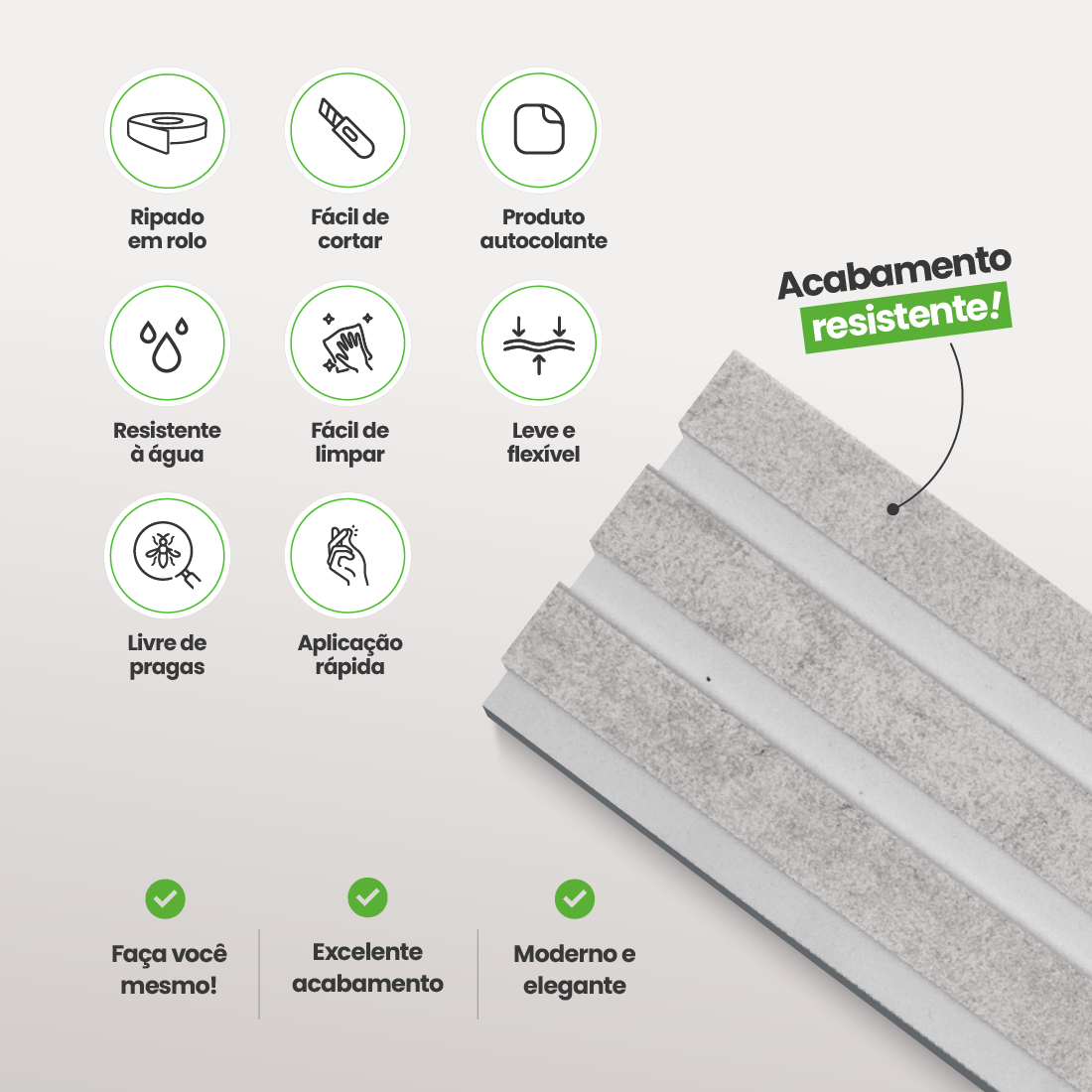 Painel Ripado Autocolante Laminado Meia Parede | Linha Urban