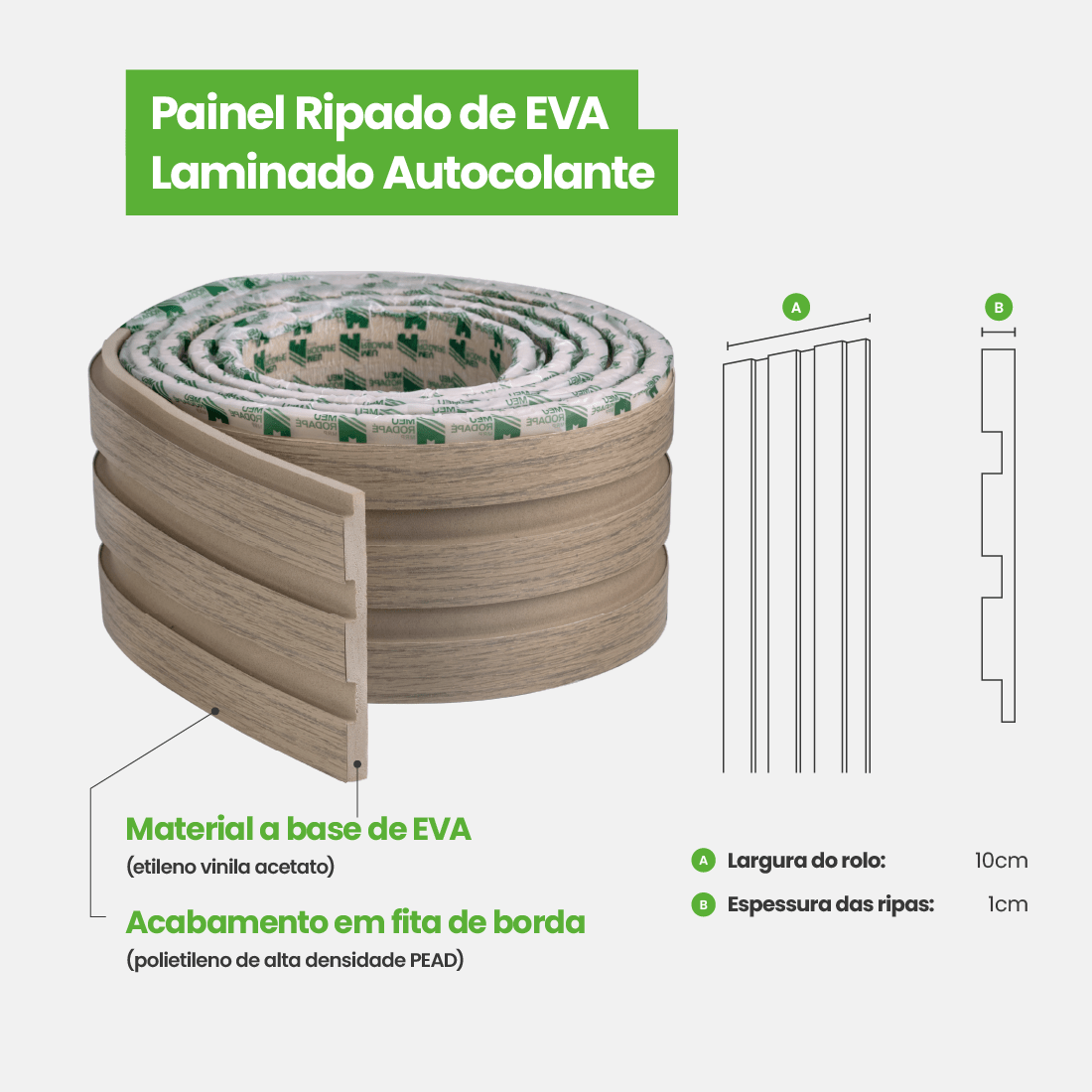 Painel Ripado Laminado de EVA Autocolante | Linha Madeto | Meu Rodapé
