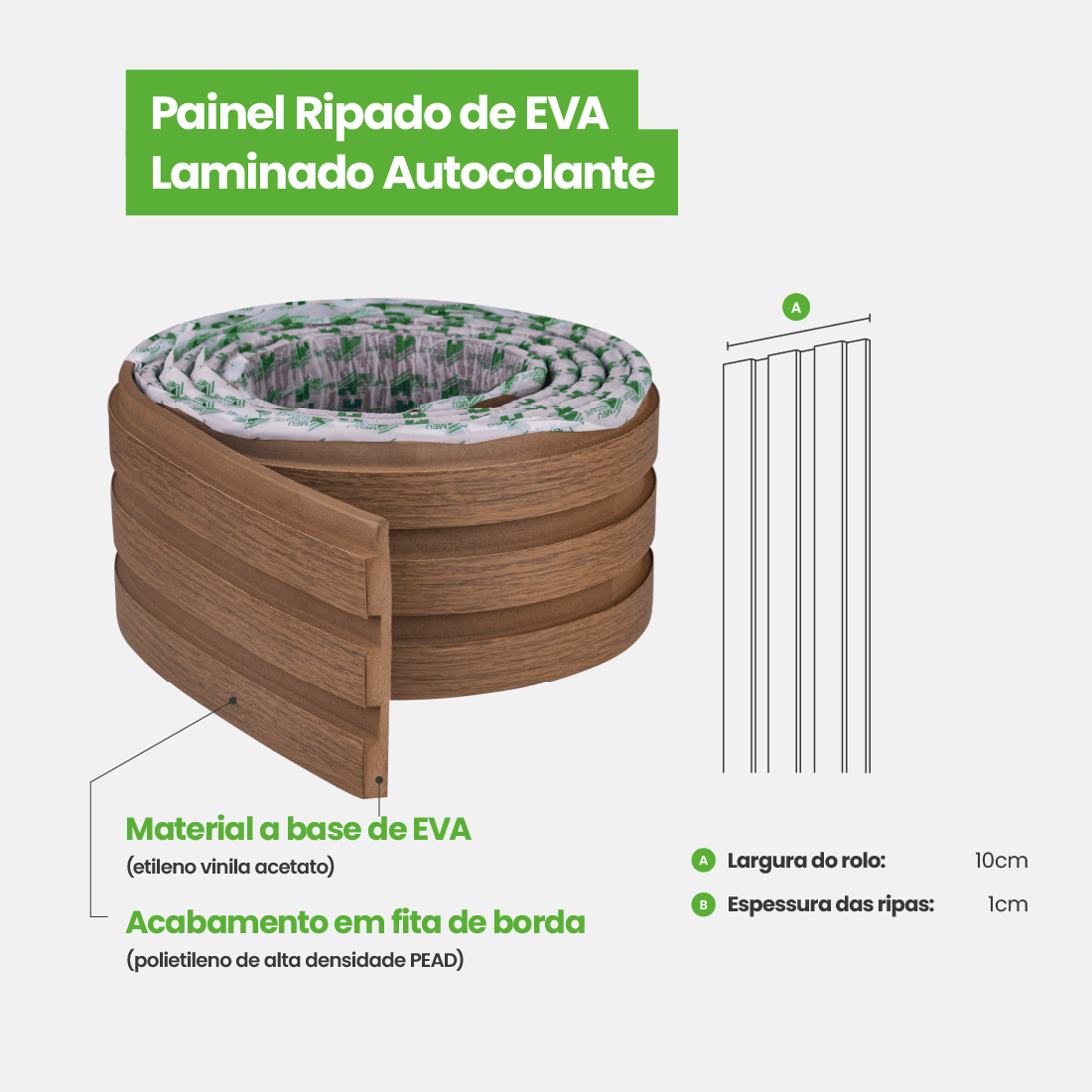 Painel Ripado Laminado de EVA Autocolante | Linha Madeto | Meu Rodapé