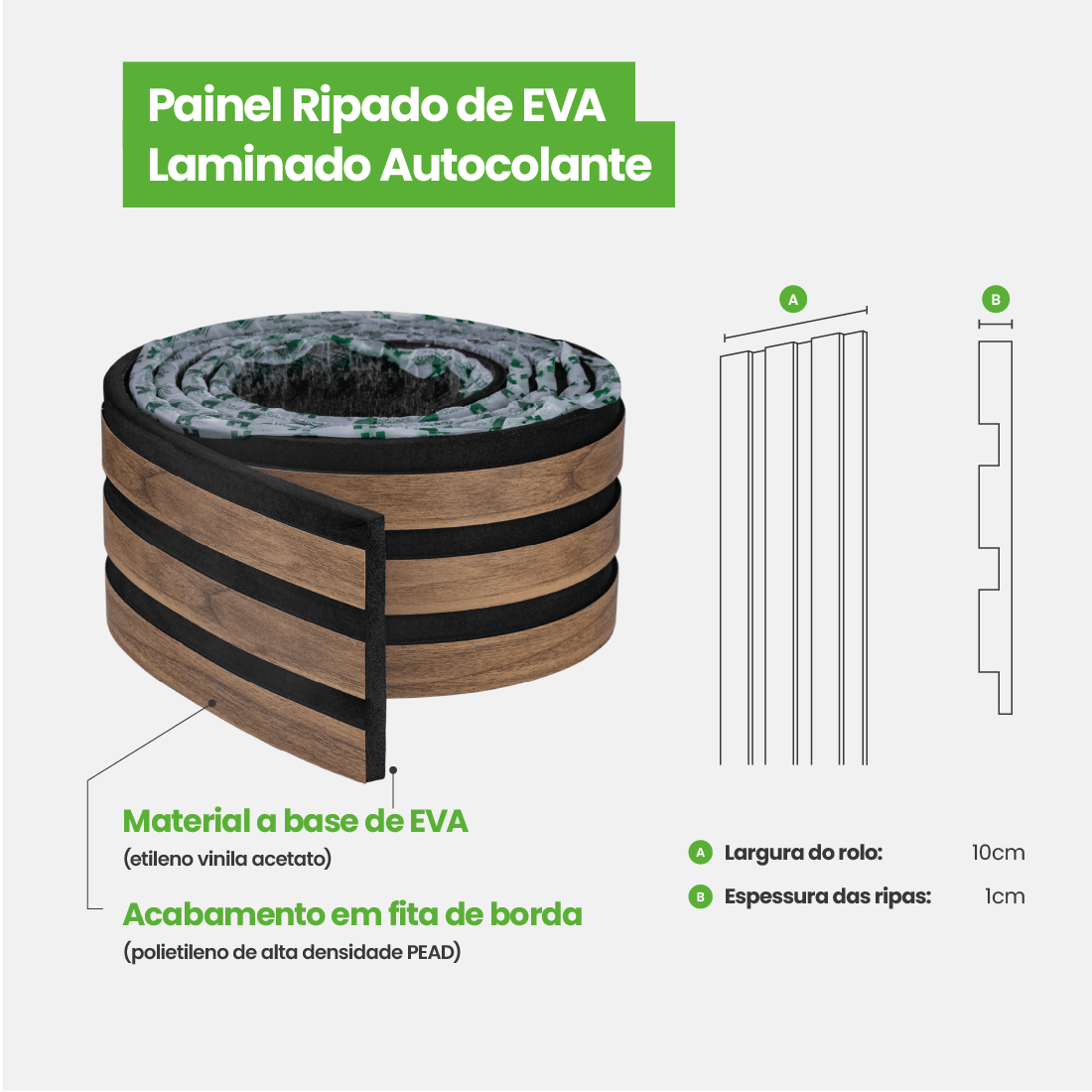 Painel Ripado Laminado de EVA Autocolante | Linha Madeto | Meu Rodapé