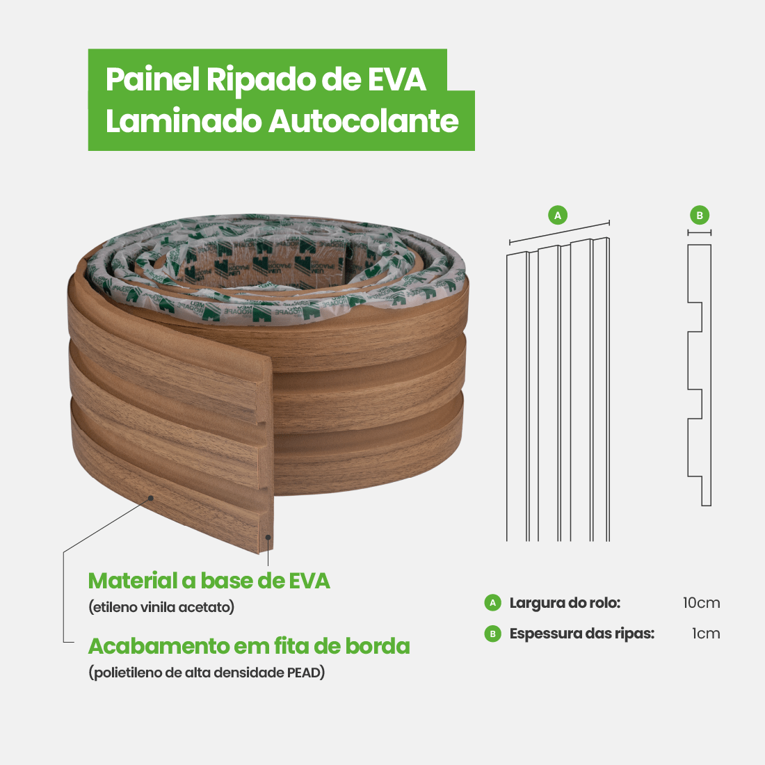 Painel Ripado Laminado de EVA Autocolante | Linha Madeto | Meu Rodapé