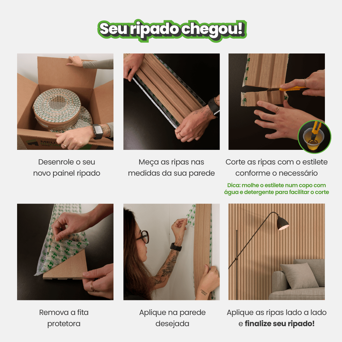 Painel Ripado Laminado de EVA Autocolante | Linha Madeto | Meu Rodapé