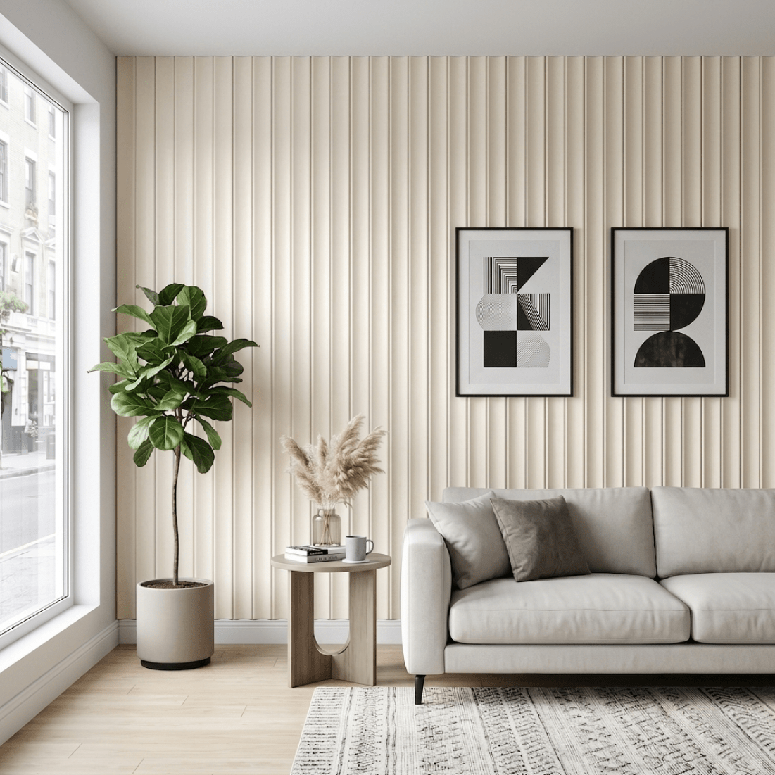 Painel Ripado Tile Autocolante de EVA Branco | Coleção Forma - Meu Rodapé