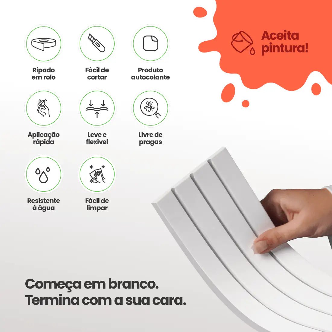Painel Ripado Mod Autocolante de EVA Branco | Coleção Forma-Meu-Rodape--