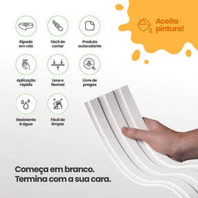 Painel Ripado Classic Autocolante de EVA Branco | Coleção Forma | PR106-Meu-Rodape--