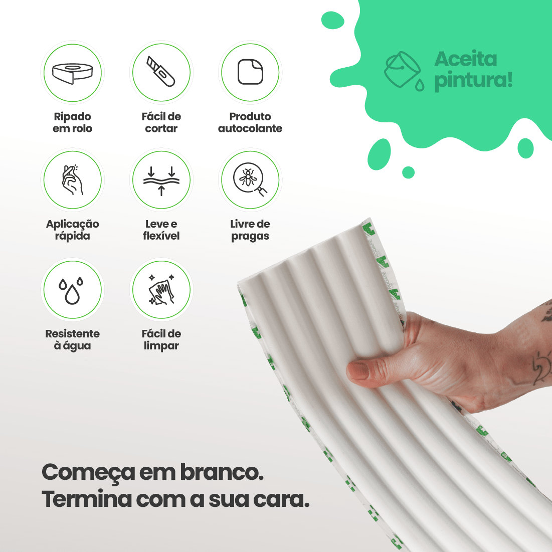 Painel Ripado Pop Autocolante de EVA Branco | Coleção Forma - Meu Rodapé