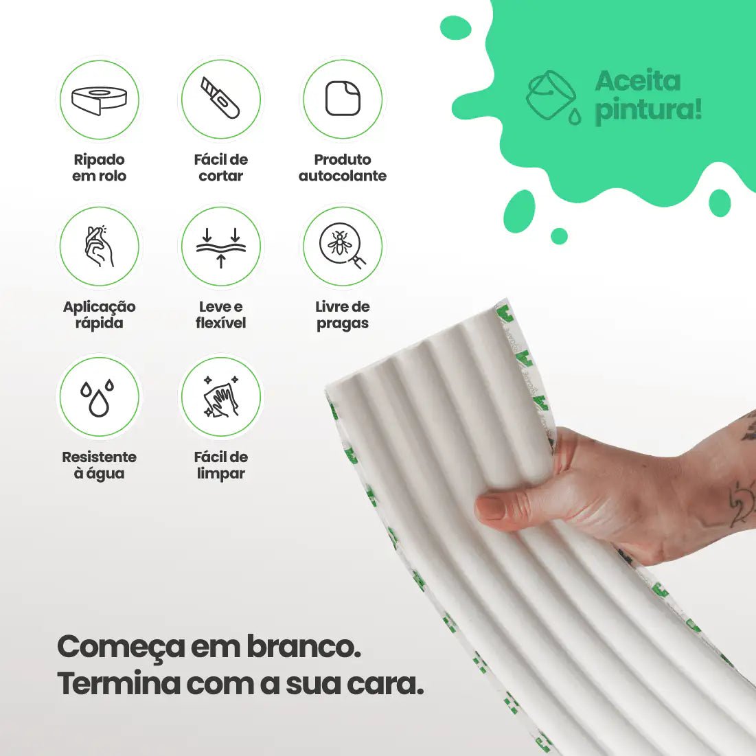 Painel Ripado Pop Autocolante de EVA Branco | Coleção Forma-Meu-Rodape--