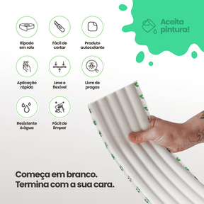 Painel Ripado Pop Autocolante de EVA Branco | Coleção Forma - Meu Rodapé