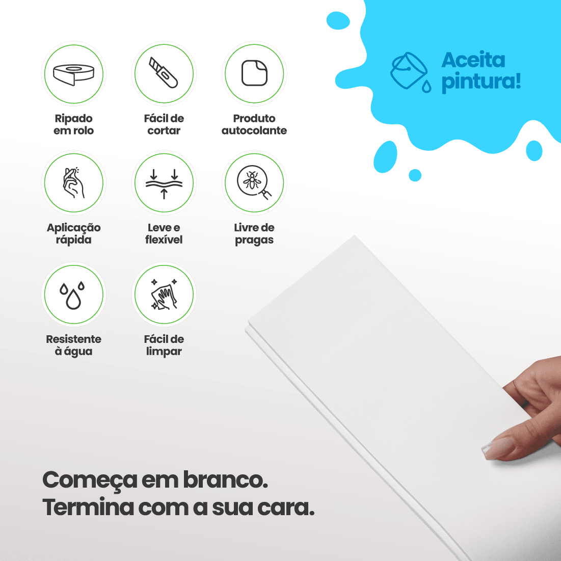 Painel Ripado Shiplap Autocolante de EVA Branco | Coleção Forma - Meu Rodapé