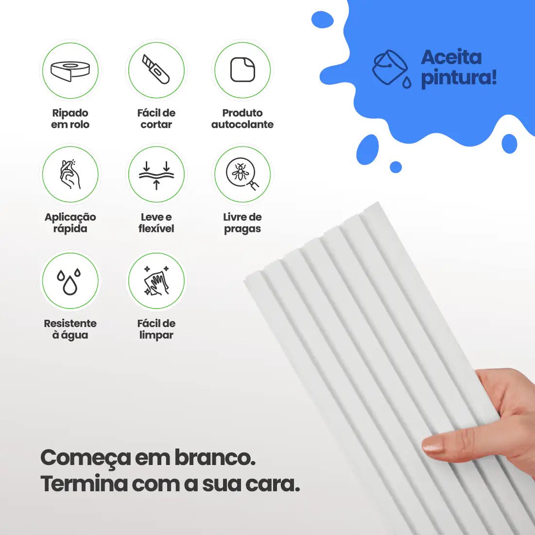 Painel Ripado Slim Autocolante de EVA Branco | Coleção Forma-Meu-Rodape--