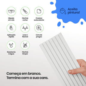 Painel Ripado Slim Autocolante de EVA Branco | Coleção Forma - Meu Rodapé