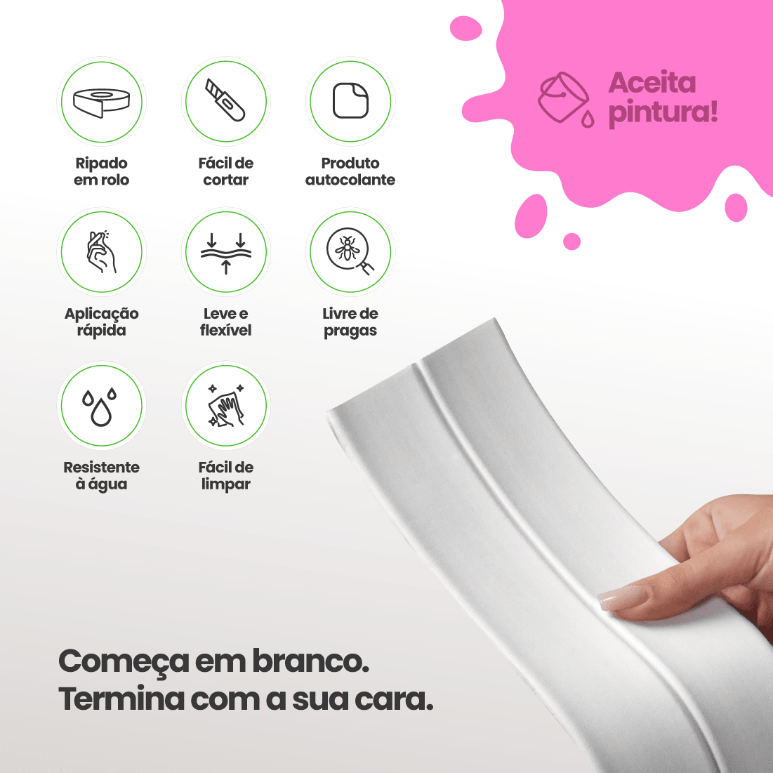 Painel Ripado Tile Autocolante de EVA Branco | Coleção Forma - Meu Rodapé