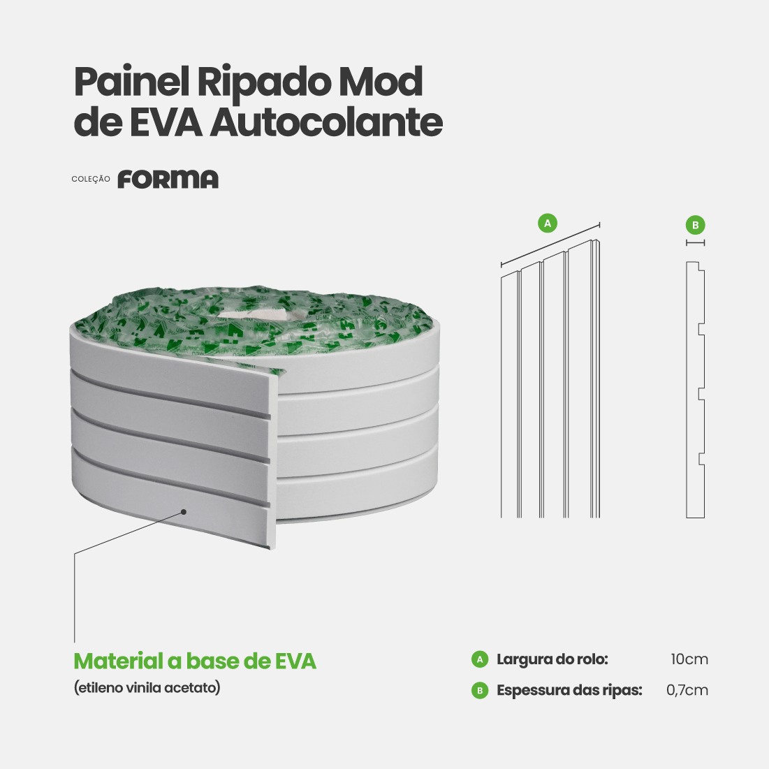 Painel Ripado Mod Autocolante de EVA Branco | Coleção Forma - Meu Rodapé