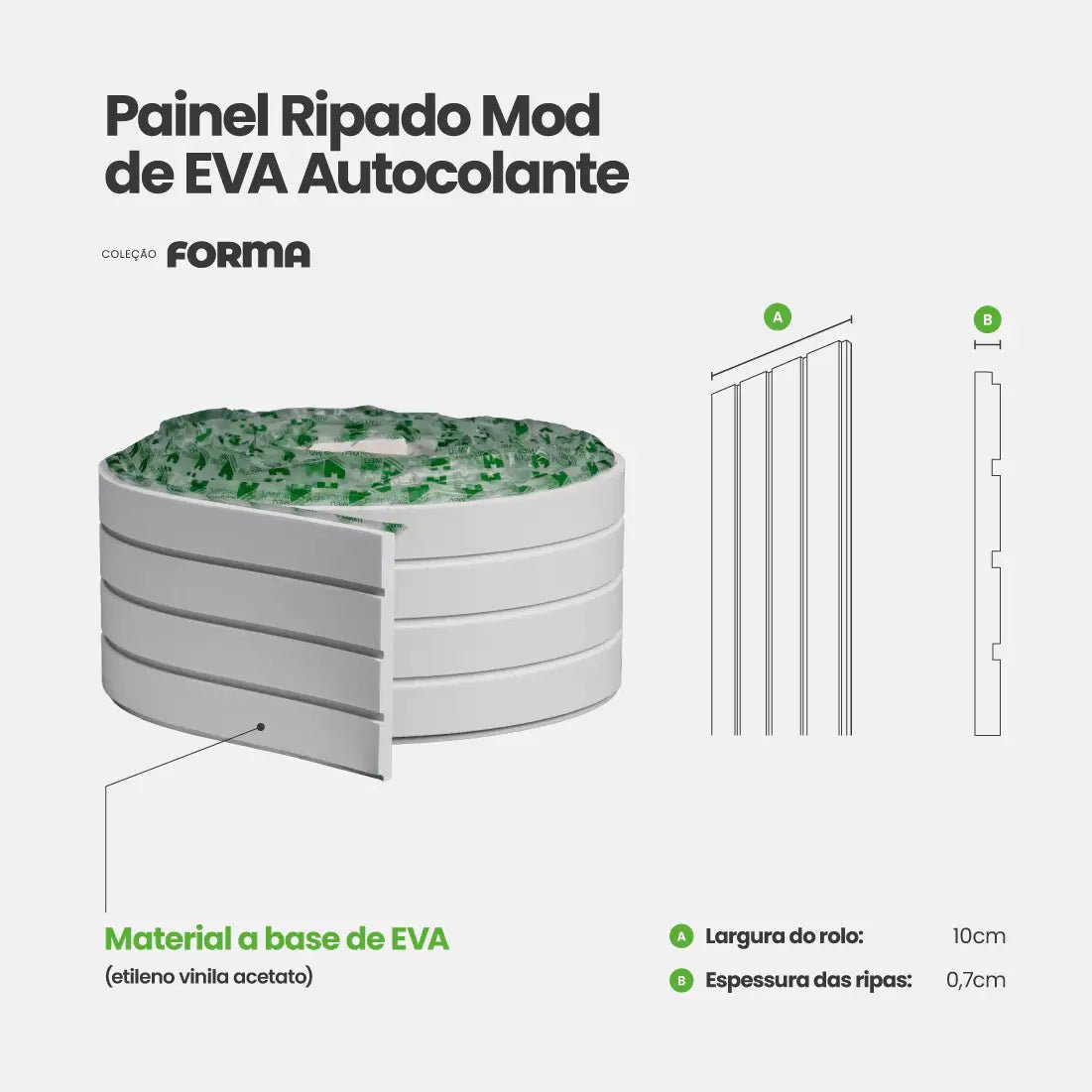 Painel Ripado Mod Autocolante de EVA Branco | Coleção Forma-Meu-Rodape--