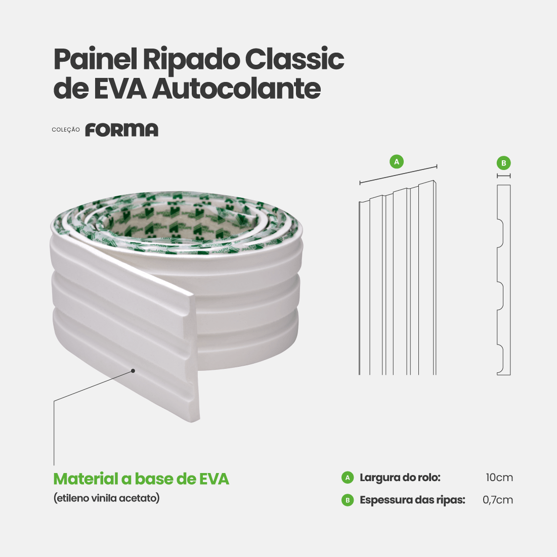 Painel Ripado Classic Autocolante de EVA Branco | Coleção Forma | PR106 - Meu Rodapé
