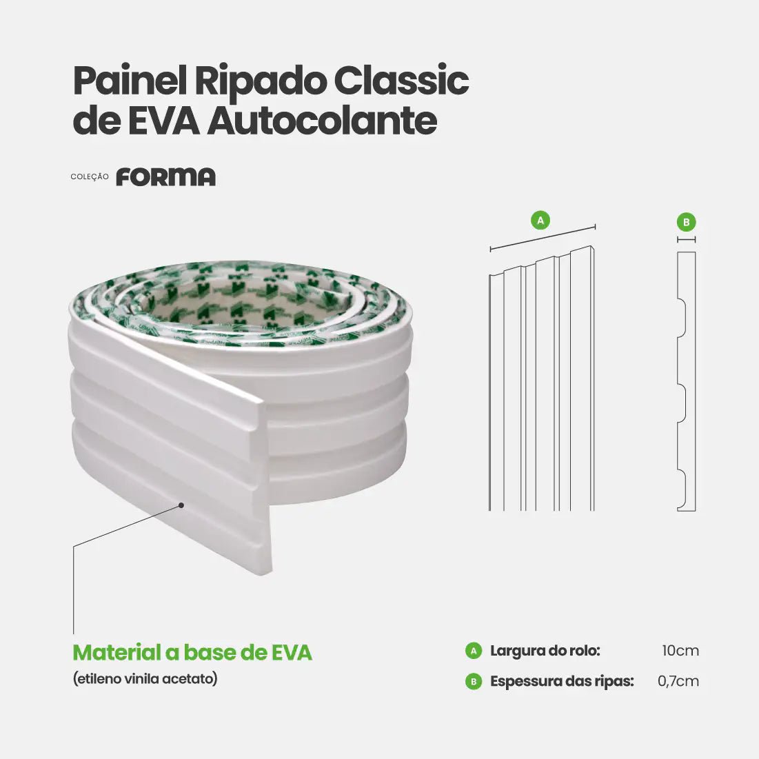 Painel Ripado Classic Autocolante de EVA Branco | Coleção Forma | PR106-Meu-Rodape--
