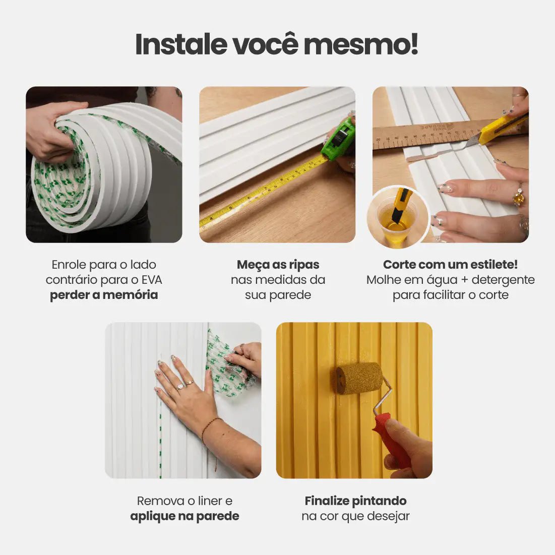 Painel Ripado Classic Autocolante de EVA Branco | Coleção Forma | PR106-Meu-Rodape--