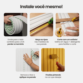 Painel Ripado Classic Autocolante de EVA Branco | Coleção Forma | PR106 - Meu Rodapé