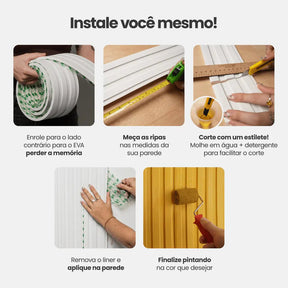 Painel Ripado Classic Autocolante de EVA Branco | Coleção Forma | PR106-Meu-Rodape--