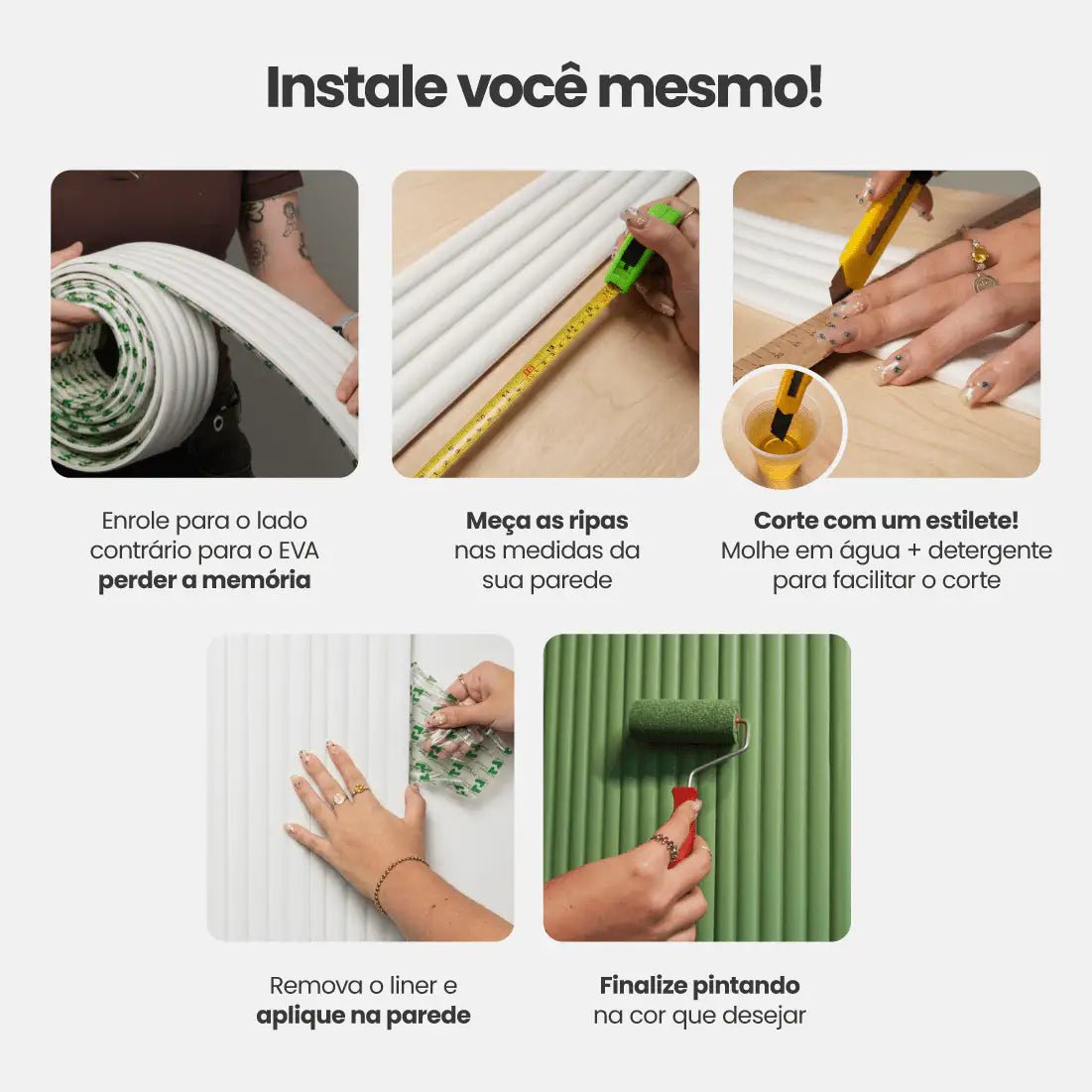 Painel Ripado Pop Autocolante de EVA Branco | Coleção Forma-Meu-Rodape--