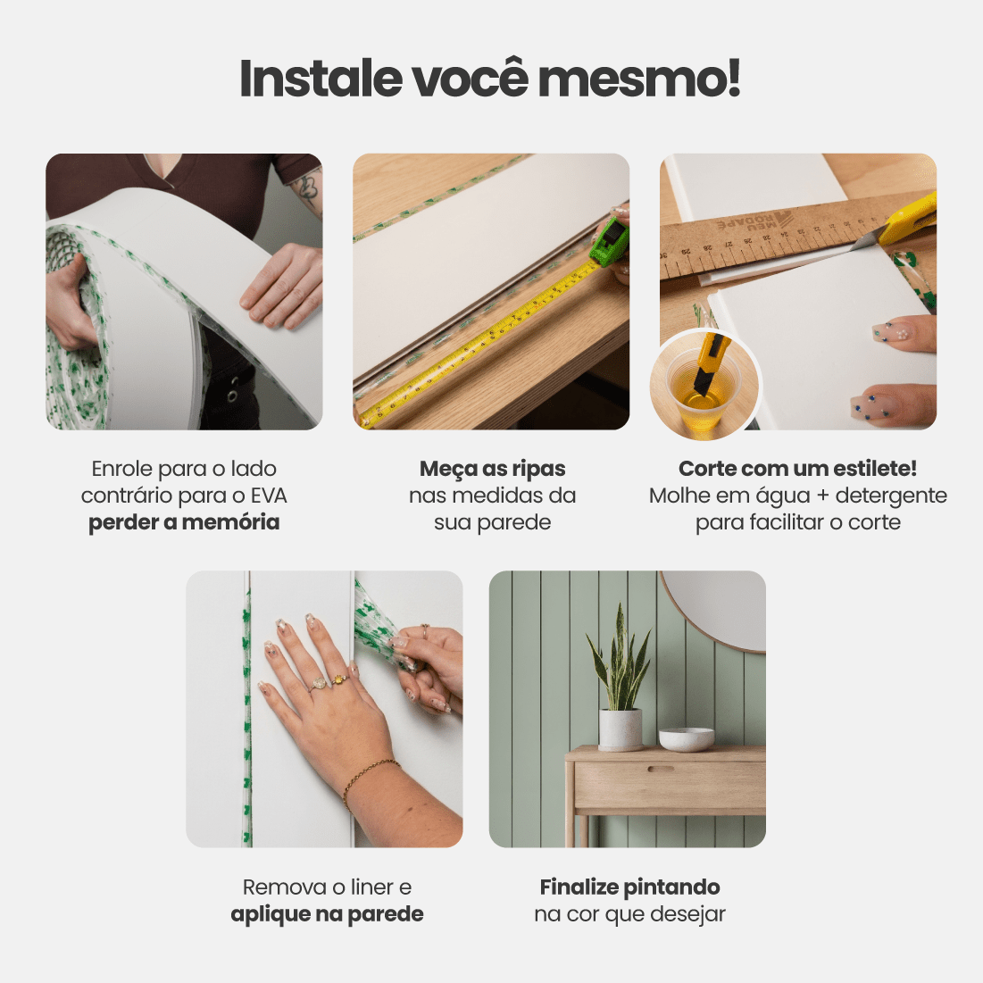 Painel Ripado Shiplap Autocolante de EVA Branco | Coleção Forma - Meu Rodapé