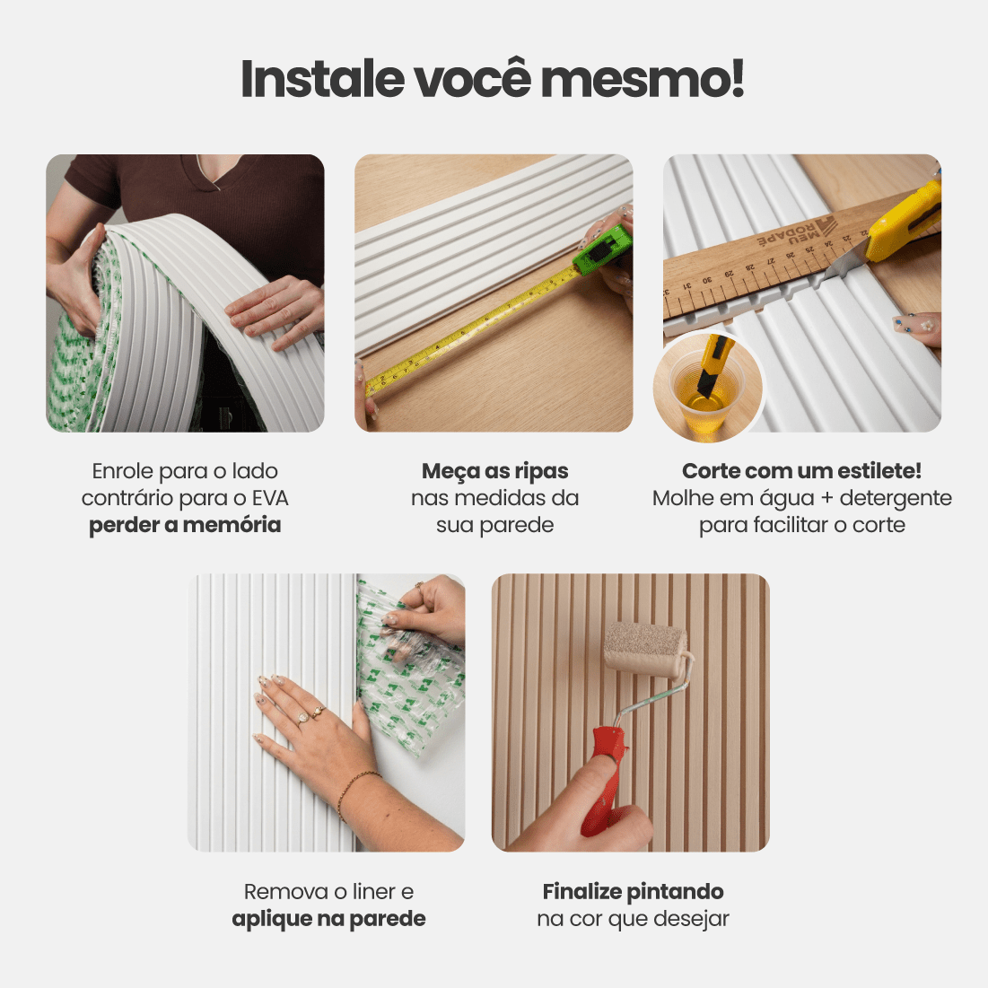 Painel Ripado Slim Autocolante de EVA Branco | Coleção Forma - Meu Rodapé