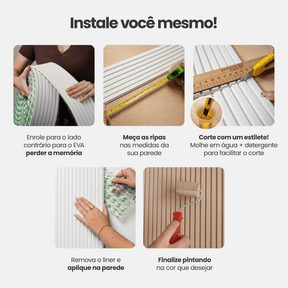 Painel Ripado Slim Autocolante de EVA Branco | Coleção Forma - Meu Rodapé