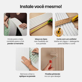 Painel Ripado Slim Autocolante de EVA Branco | Coleção Forma-Meu-Rodape--
