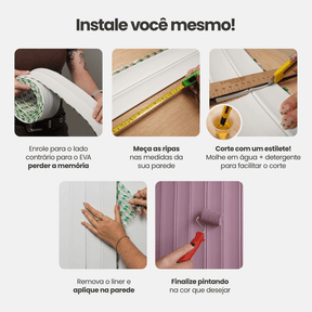 Painel Ripado Tile Autocolante de EVA Branco | Coleção Forma - Meu Rodapé