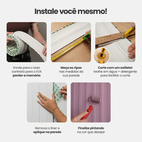 Painel Ripado Tile Autocolante de EVA Branco | Coleção Forma-Meu-Rodape--