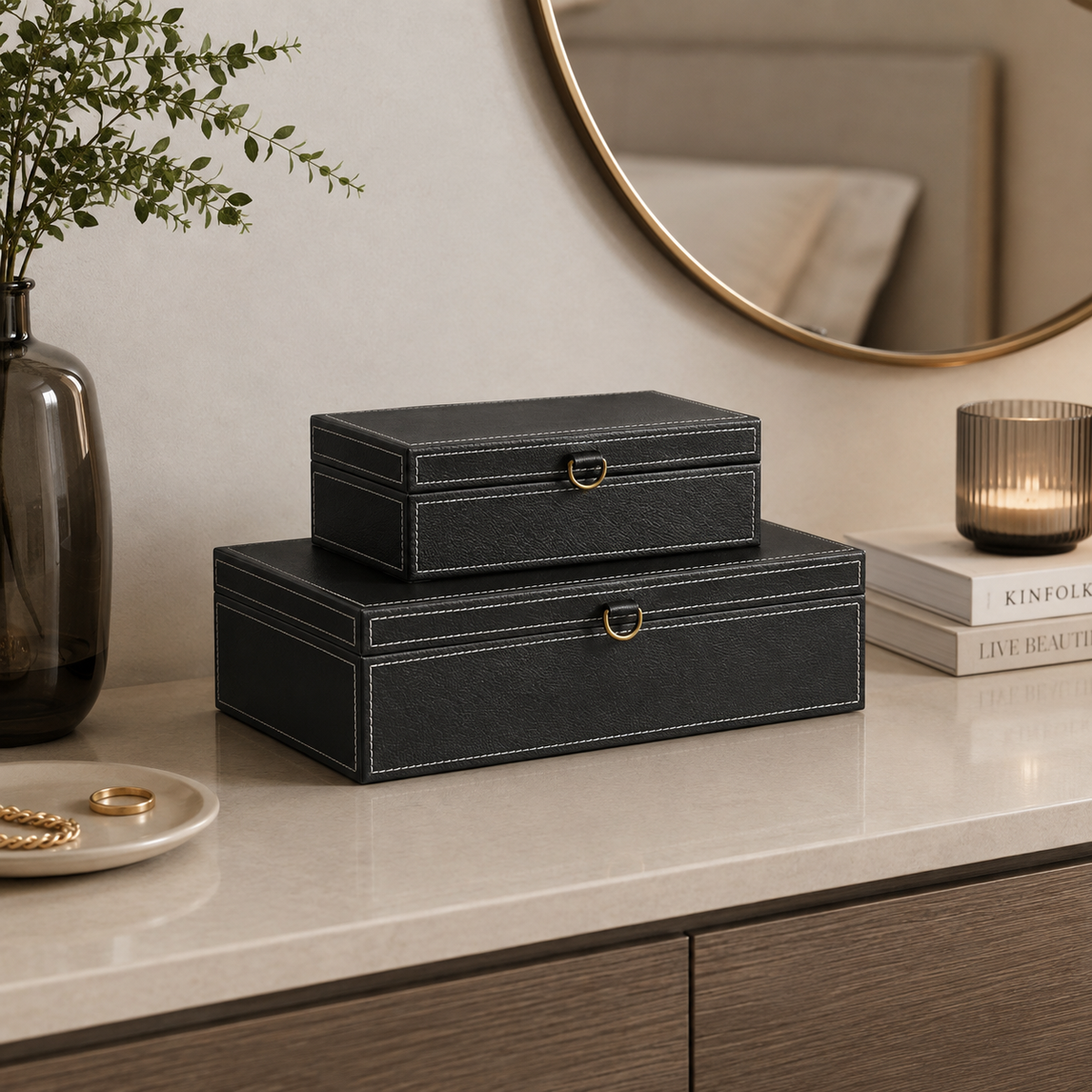 Kit Caixas em MDF com Revestimento em PU - 2 Peças