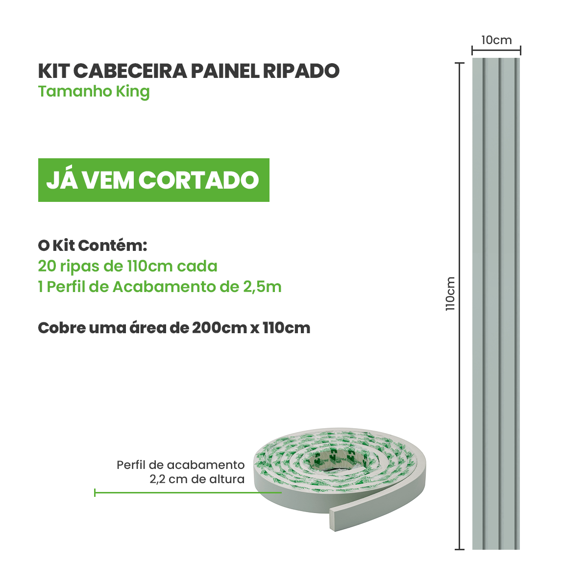 Kit Cabeceira Painel Ripado | Cor Verde