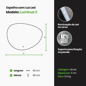 Espelho Orgânico com LED Bivolt - 80x60cm-Meu-Rodape-