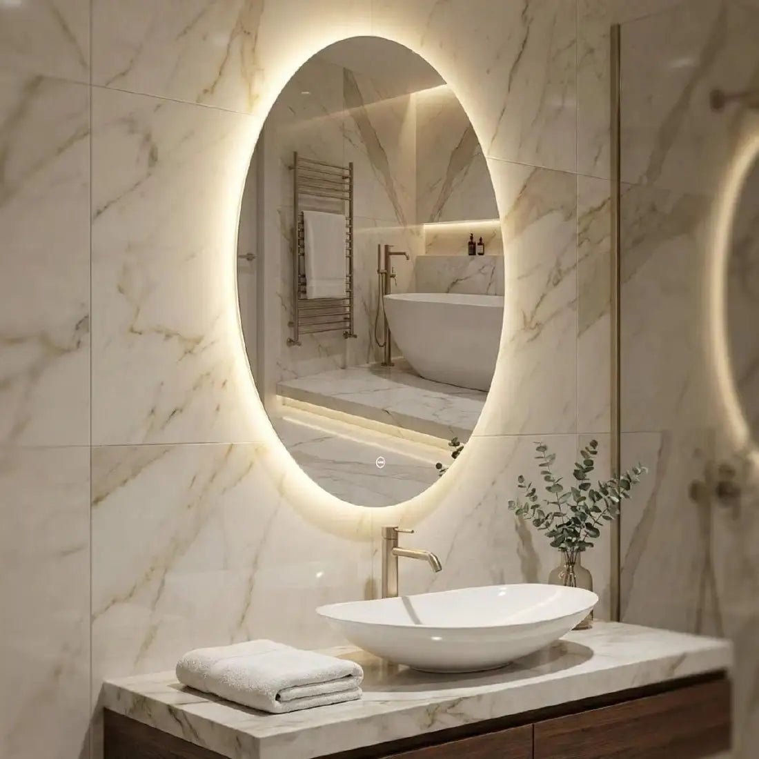 Espelho Oval com LED Bivolt - 80×60cm-Meu-Rodape-