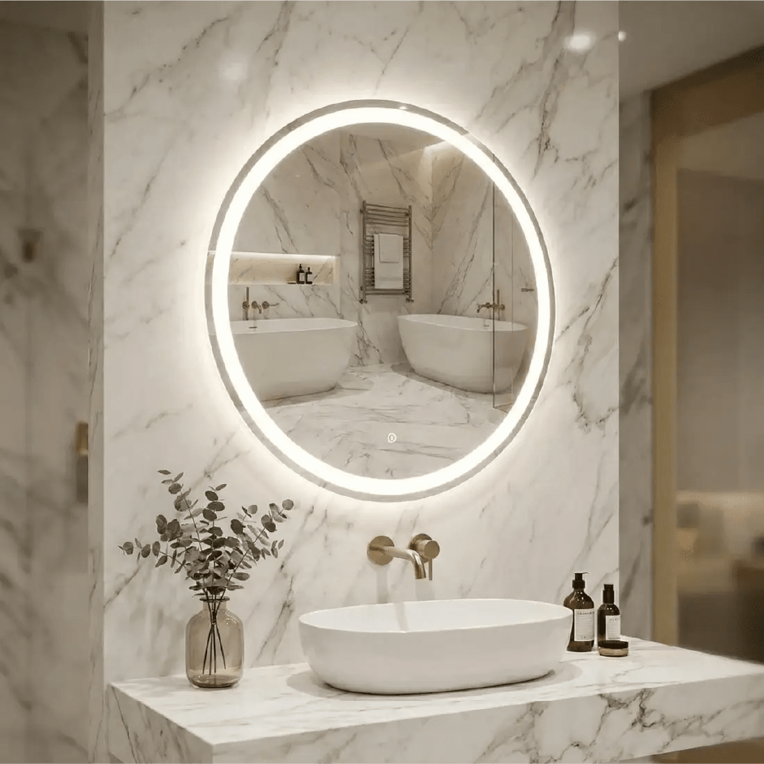 Espelho Redondo com LED Frontal Bivolt - 60x60cm-Meu-Rodape-