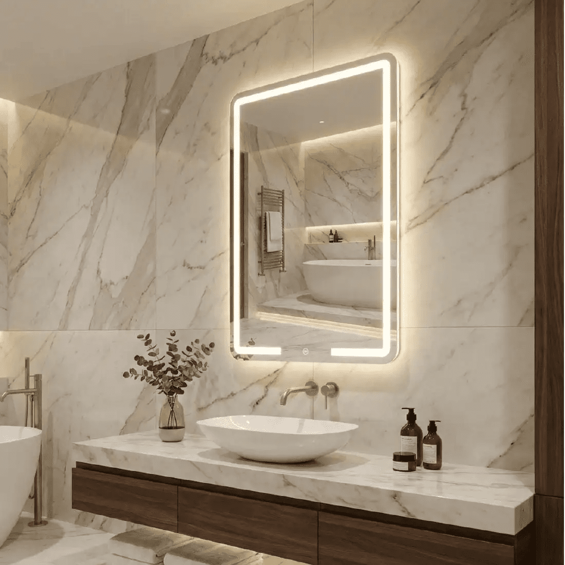 Espelho Retangular com LED Frontal - 80x60cm-Meu-Rodape-