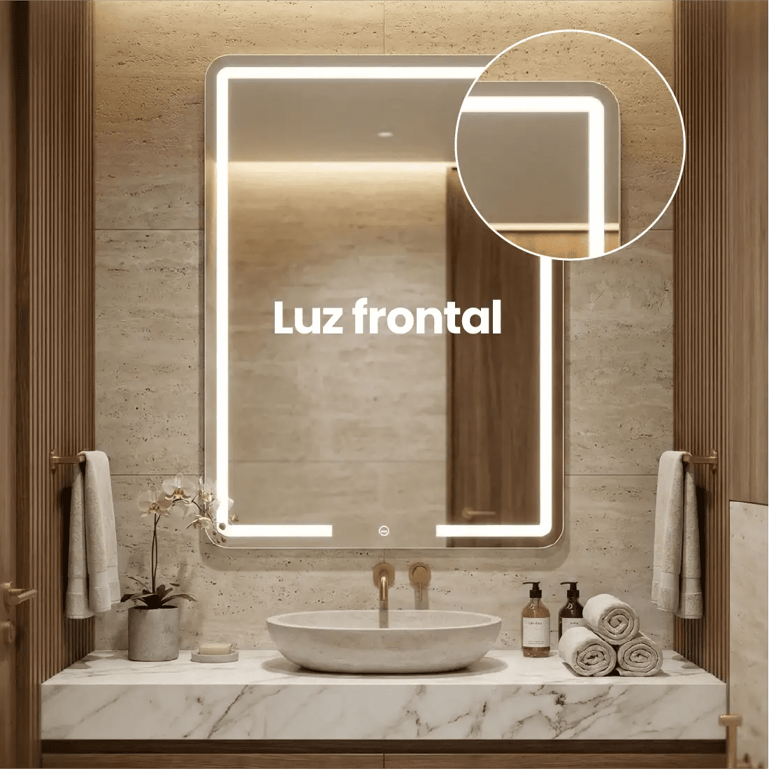 Espelho Retangular com LED Frontal - 80x60cm-Meu-Rodape-